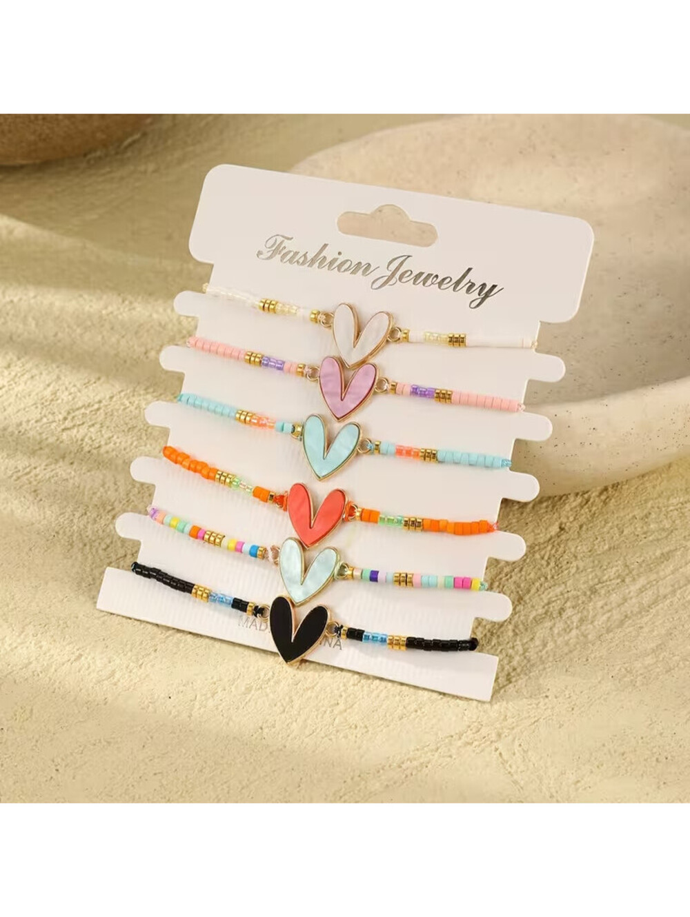 6pcs Cute Glass Bead Love Charm Bracelet Set